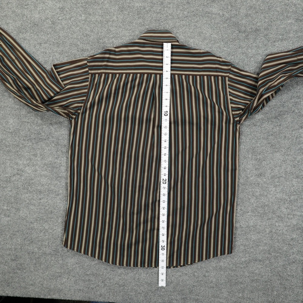 Cinch Shirt Mens Large Brown Blue Striped Western Button Front Cotton Casual - Picture 7 of 8
